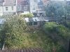 The garden with apple trees and potting shed.      
